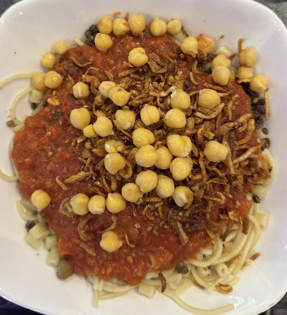Traditional Egyptian koshary served at Abu Tarek restaurant in downtown Cairo.