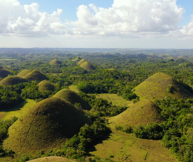 Panoramic view of the Chocolate Hills in Bohol, Philippines