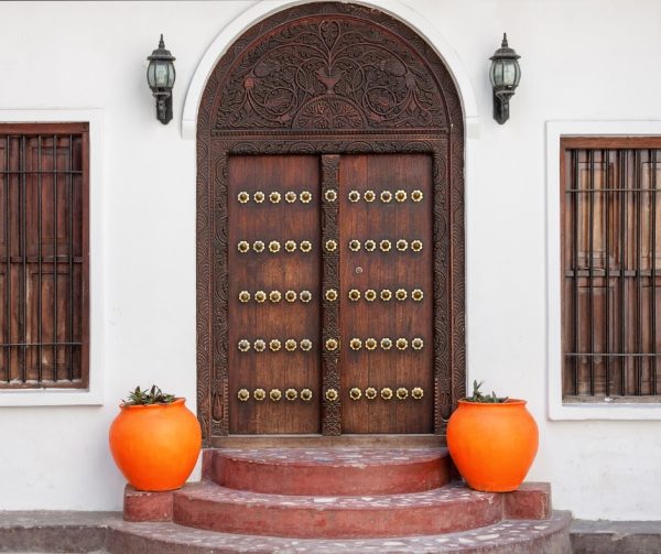 Traditional Zanzibari houses historic Stone Town Zanzibar narrow streets and ornate doors