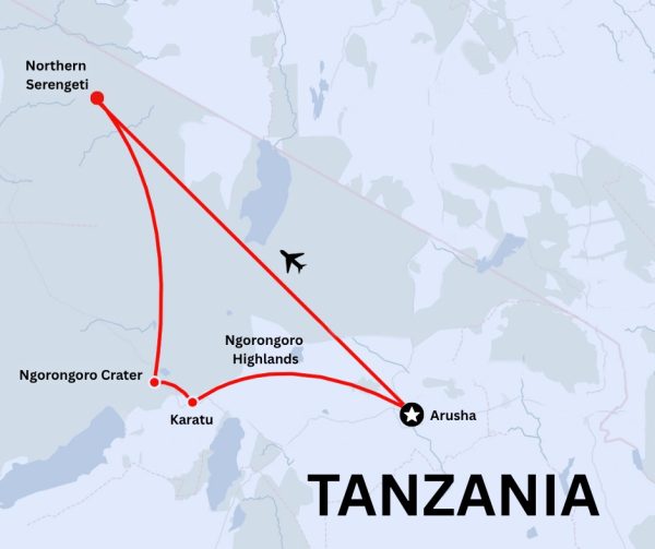 Luxury Tanzania Safari Map – Serengeti Great Migration, Ngorongoro Crater, Zanzibar itinerary by Gagago group trips