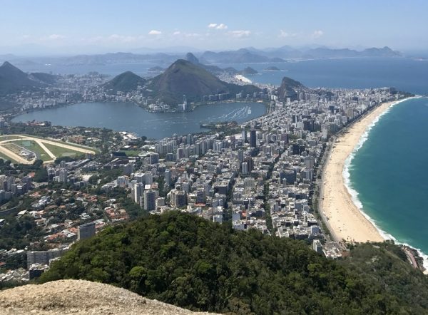 Copacabana and Ipanema beaches in Rio de Janeiro Brazil with golden sand, ocean waves, and group travel experience atmosphere.