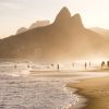 Sunset over Rio de Janeiro coastline and mountains