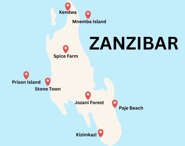 Pristine white sand beach and turquoise water with traditional dhow boats during a Gagago Zanzibar island tour.