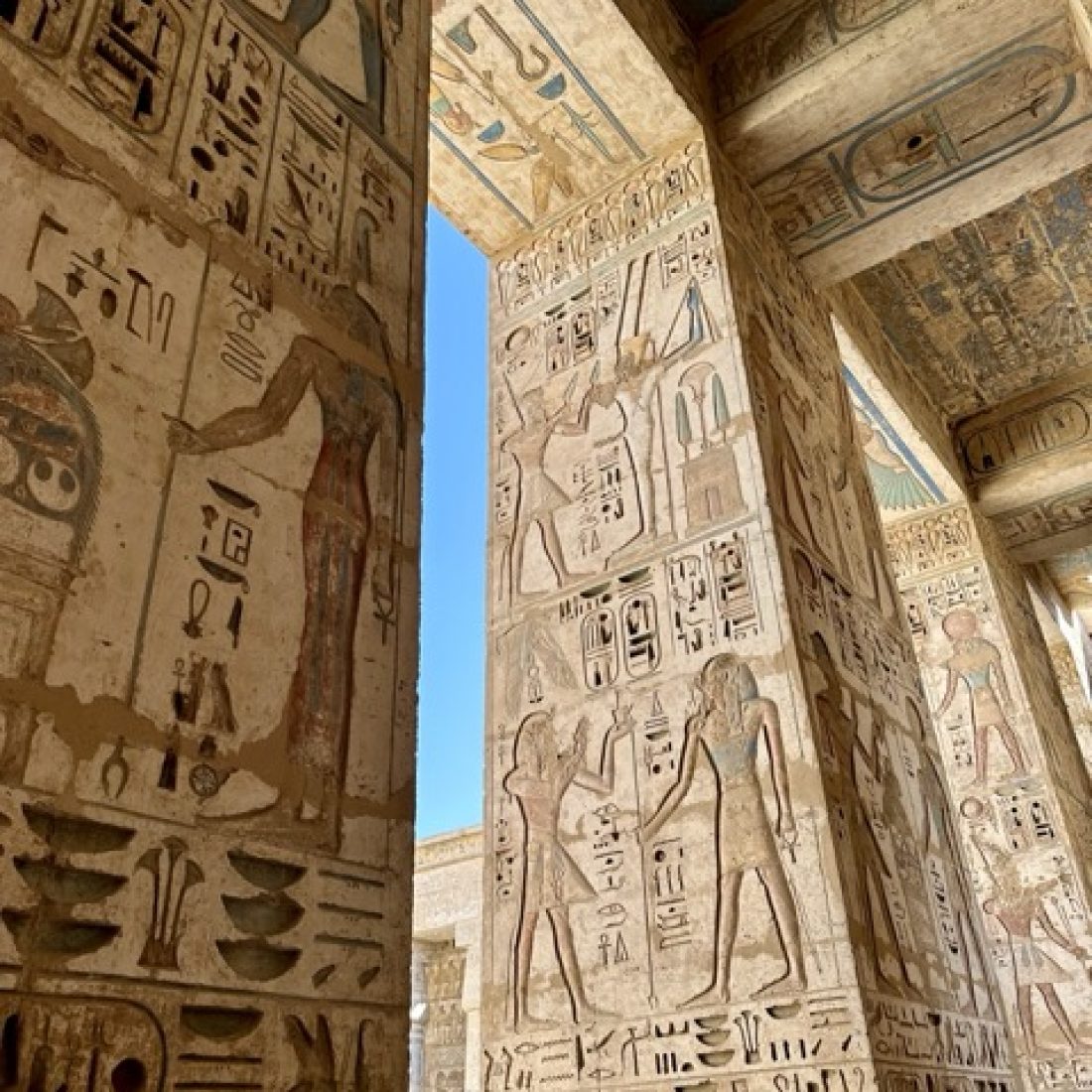Medinet Habu Temple in Luxor, Egypt, ancient mortuary temple with hieroglyphs